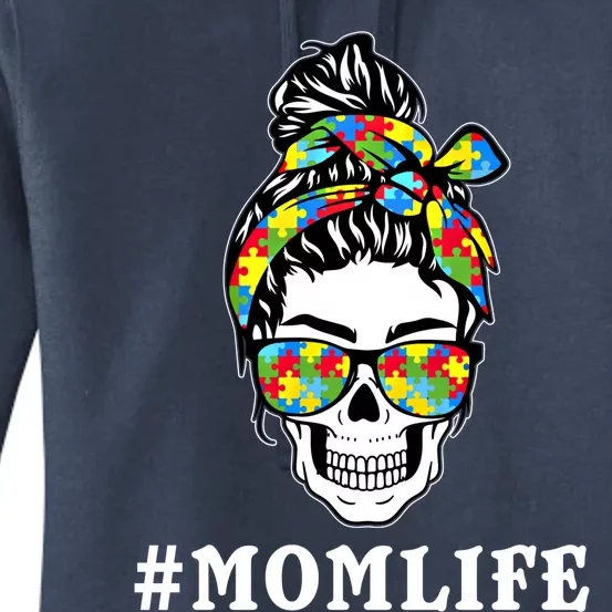 Funny Messy Bun Skeleton Mom Life Autism Awareness Day Meaningful Gift Women's Pullover Hoodie