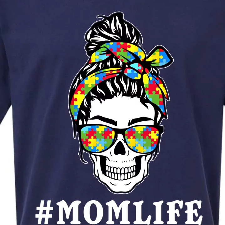 Funny Messy Bun Skeleton Mom Life Autism Awareness Day Meaningful Gift Sueded Cloud Jersey T-Shirt