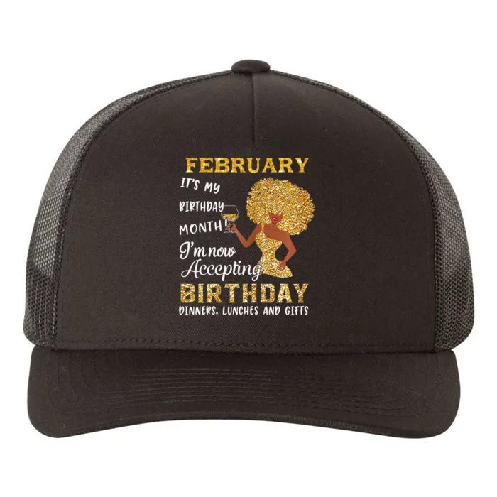 February My Birthday Month Gold Glitter Black Afro Gift Yupoong Adult 5-Panel Trucker Hat