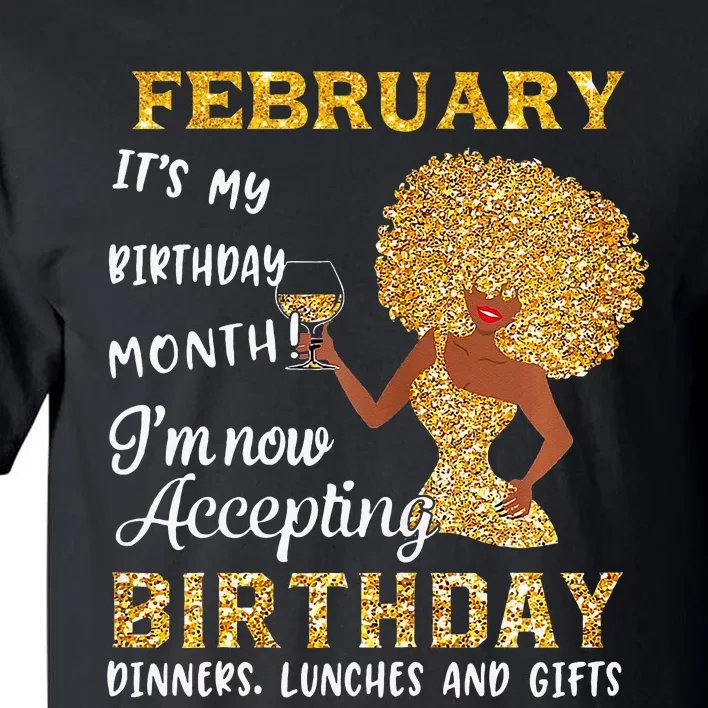 February My Birthday Month Gold Glitter Black Afro Gift Tall T-Shirt