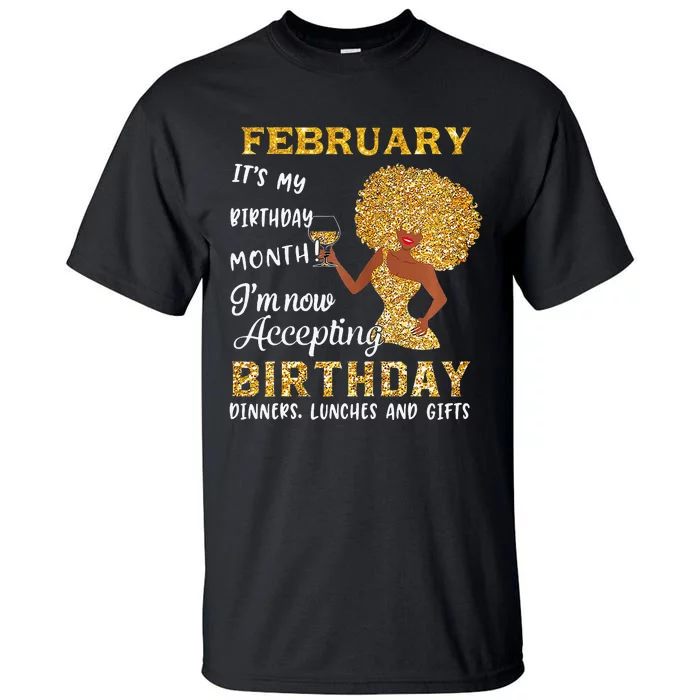 February My Birthday Month Gold Glitter Black Afro Gift Tall T-Shirt