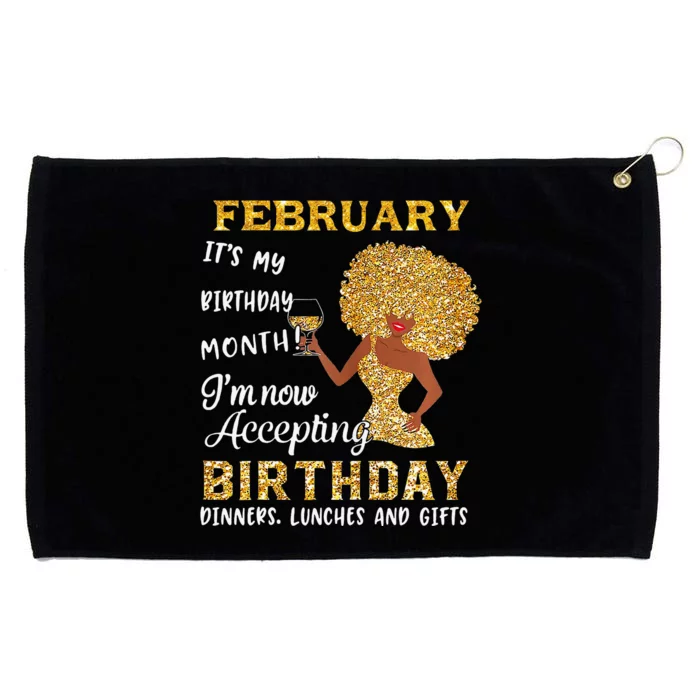 February My Birthday Month Gold Glitter Black Afro Gift Grommeted Golf Towel