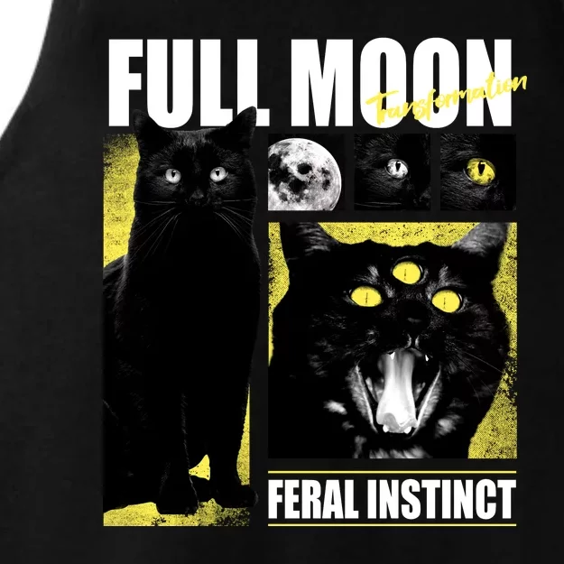 Full Moon Black Cat Transformation Ladies Tri-Blend Wicking Tank