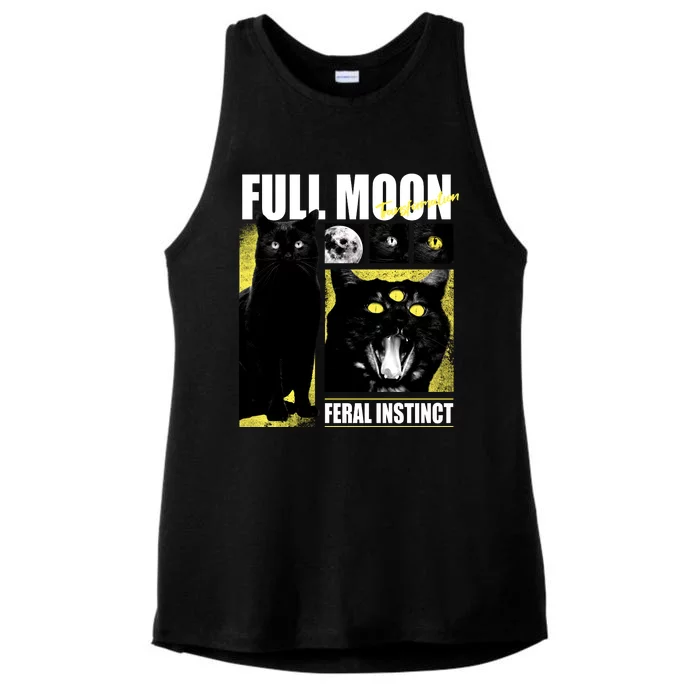 Full Moon Black Cat Transformation Ladies Tri-Blend Wicking Tank