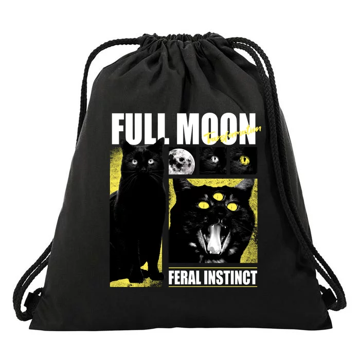 Full Moon Black Cat Transformation Drawstring Bag