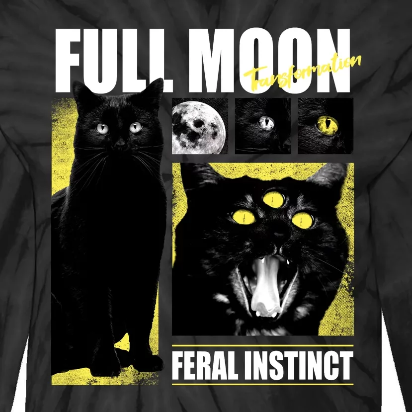 Full Moon Black Cat Transformation Tie-Dye Long Sleeve Shirt