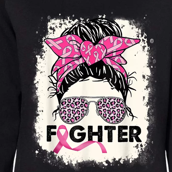 Fighter Messy Bun Pink Warrior Breast Cancer Awareness Womens California Wash Sweatshirt