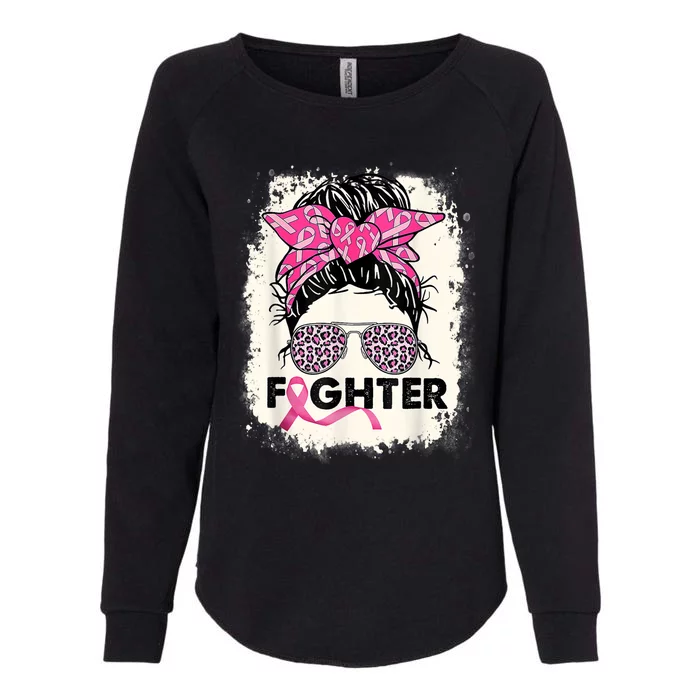 Fighter Messy Bun Pink Warrior Breast Cancer Awareness Womens California Wash Sweatshirt