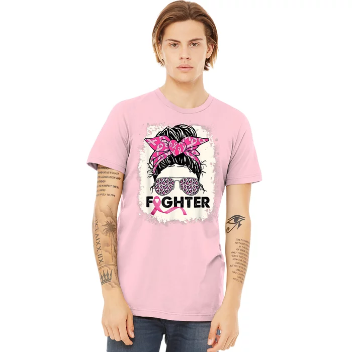 Fighter Messy Bun Pink Warrior Breast Cancer Awareness Premium T-Shirt