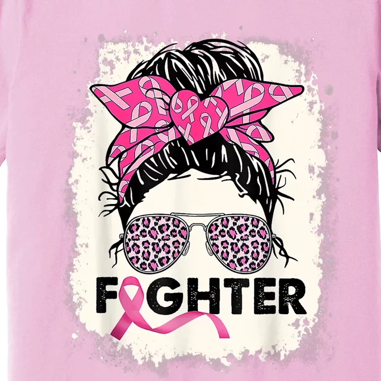 Fighter Messy Bun Pink Warrior Breast Cancer Awareness Premium T-Shirt