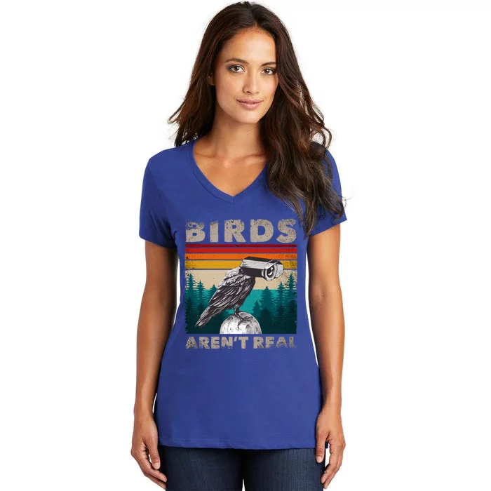 Funny Meme Birds Surveillance Truther Cctv Bird Aren't Real Gift Women's V-Neck T-Shirt