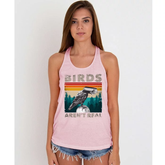 Funny Meme Birds Surveillance Truther Cctv Bird Aren't Real Gift Women's Knotted Racerback Tank