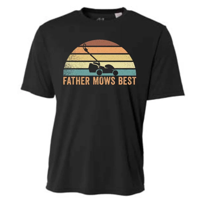 Father Mows Best Lawn Care Dad Mowing Cooling Performance Crew T-Shirt