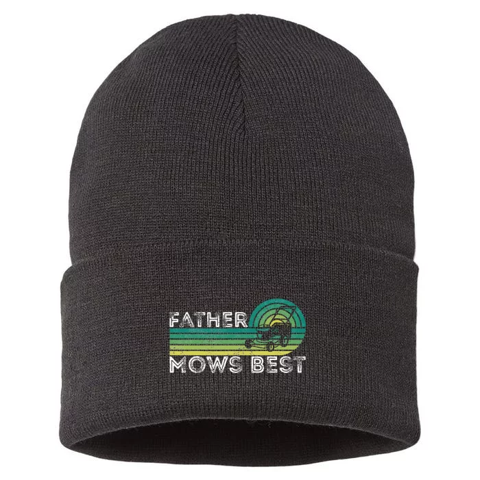 Father Mows Best Lawn Care Dad Mowing Gardener Sustainable Knit Beanie