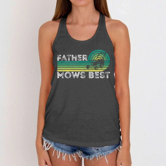 Father Mows Best Lawn Care Dad Mowing Gardener Women's Knotted Racerback Tank