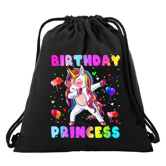 Family matching Birthday Princess Dabbing Unicorn Drawstring Bag