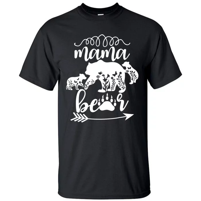 Floral Mama Bear Mom Of 2 Mama Bear Two Cub Floral Mama Bear Tall T-Shirt