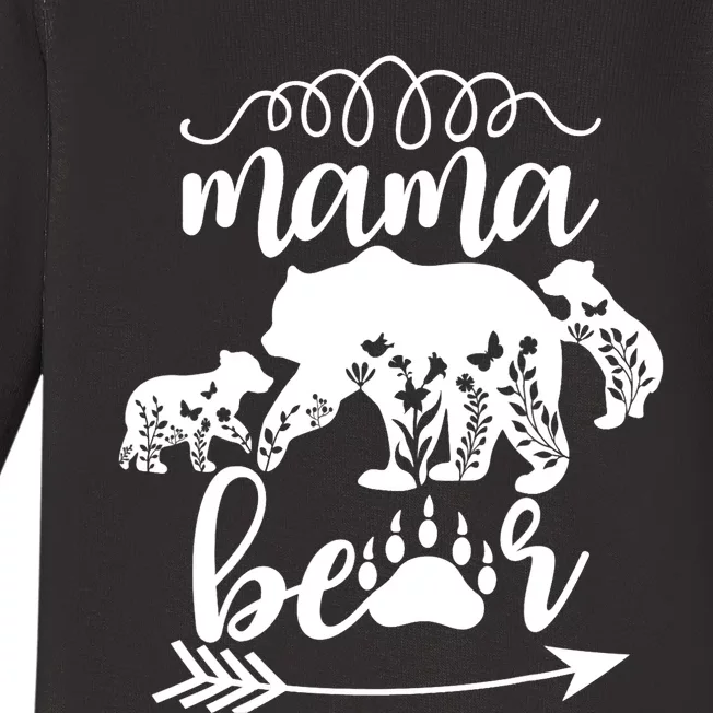 Floral Mama Bear Mom Of 2 Mama Bear Two Cub Floral Mama Bear Baby Long Sleeve Bodysuit