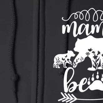 Floral Mama Bear Mom Of 2 Mama Bear Two Cub Floral Mama Bear Full Zip Hoodie