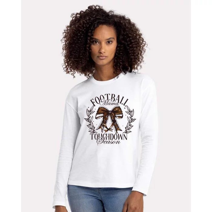 Football Mama Bow Fall Coquette Bow Womens Cotton Relaxed Long Sleeve T-Shirt