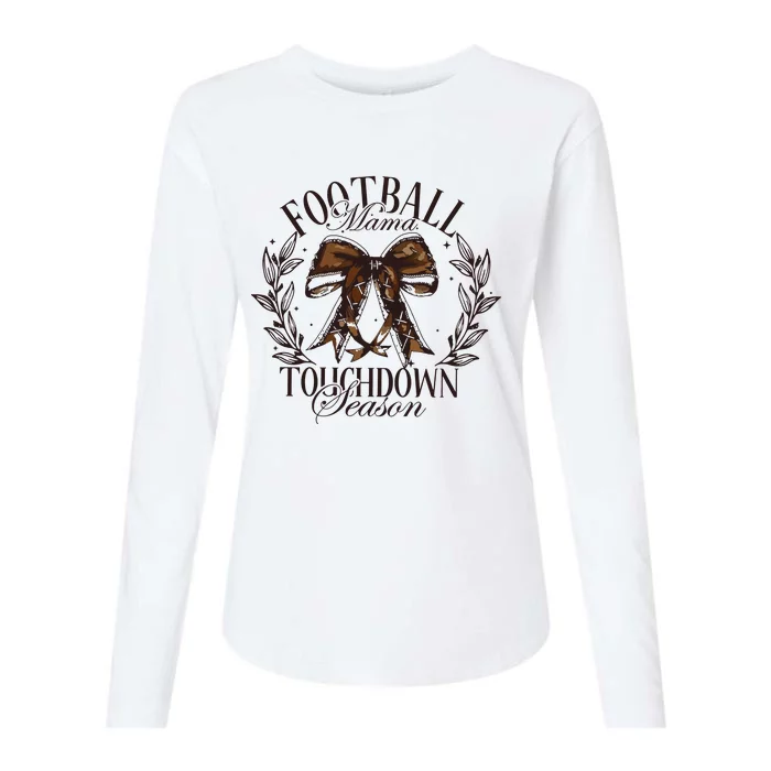 Football Mama Bow Fall Coquette Bow Womens Cotton Relaxed Long Sleeve T-Shirt