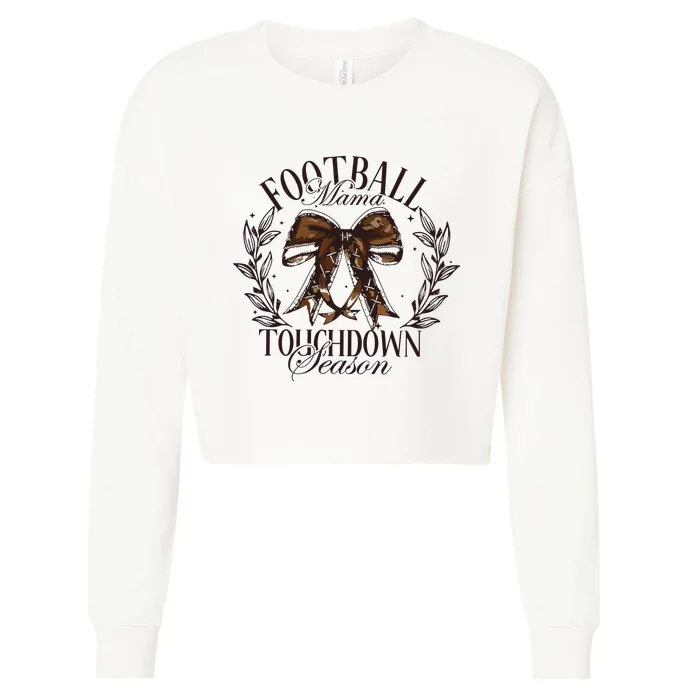 Football Mama Bow Fall Coquette Bow Cropped Pullover Crew