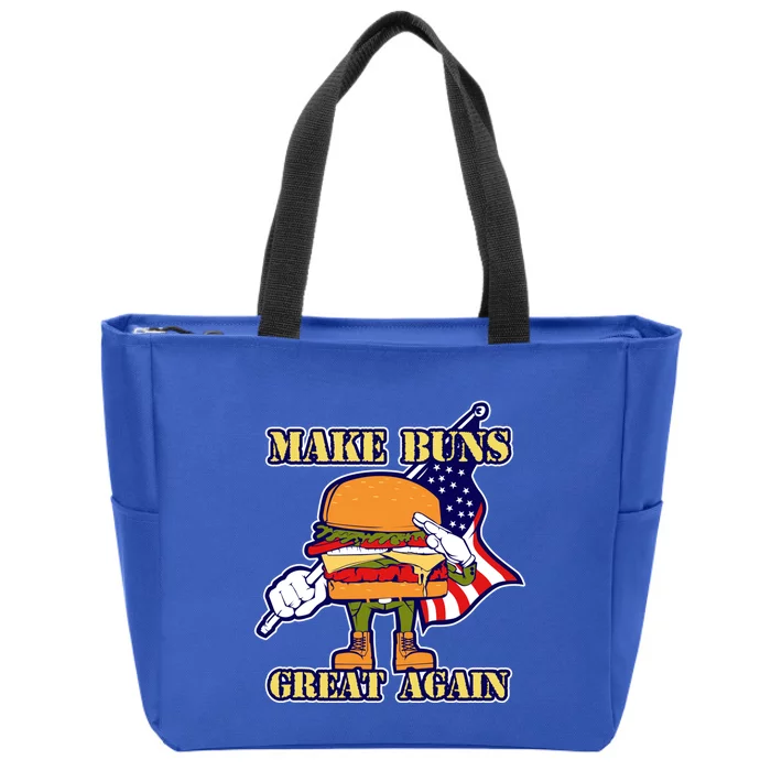 Funny Make Buns Great Again American Flag Burger Buns Funny Gift Zip Tote Bag