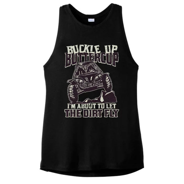 Funny Mudding Buckle Up Buttercup Ladies Tri-Blend Wicking Tank