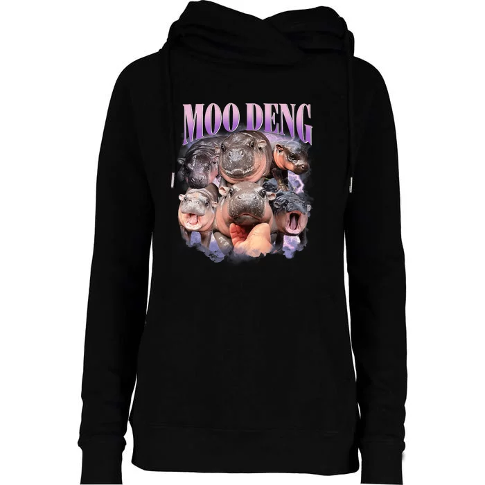 Funny Moodeng Baby Pygmy Hippo Cute Zoo For Family Moo Deng Lovers Womens Funnel Neck Pullover Hood