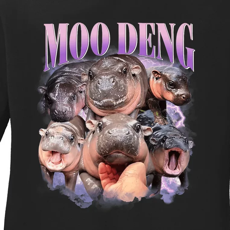 Funny Moodeng Baby Pygmy Hippo Cute Zoo For Family Moo Deng Lovers Ladies Long Sleeve Shirt