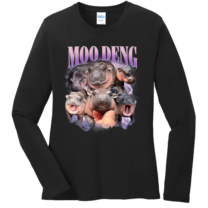 Funny Moodeng Baby Pygmy Hippo Cute Zoo For Family Moo Deng Lovers Ladies Long Sleeve Shirt