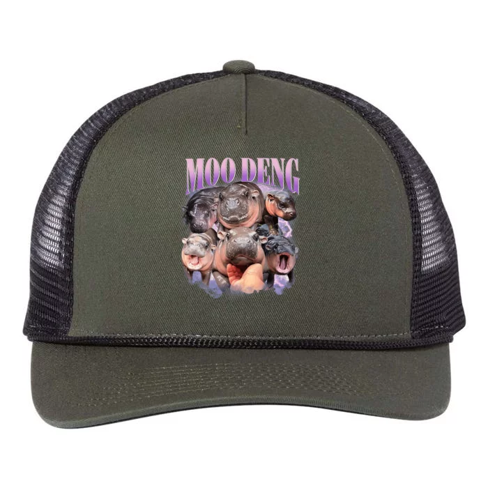 Funny Moodeng Baby Pygmy Hippo Cute Zoo For Family Moo Deng Lovers Retro Rope Trucker Hat Cap