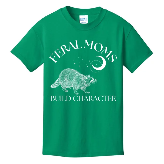 Feral Moms Build Character Raccoon Kids T-Shirt