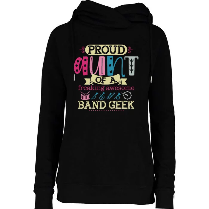 Funny Marching Band Aunt of Band Geek Womens Funnel Neck Pullover Hood