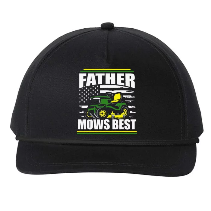 Father Mows Best Funny Lawn Mower American Flag Fathers Day Snapback Five-Panel Rope Hat