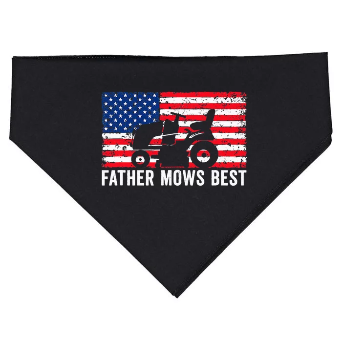 Father Mows Best Lawn Care Dad Mowing Patriotic USA-Made Doggie Bandana