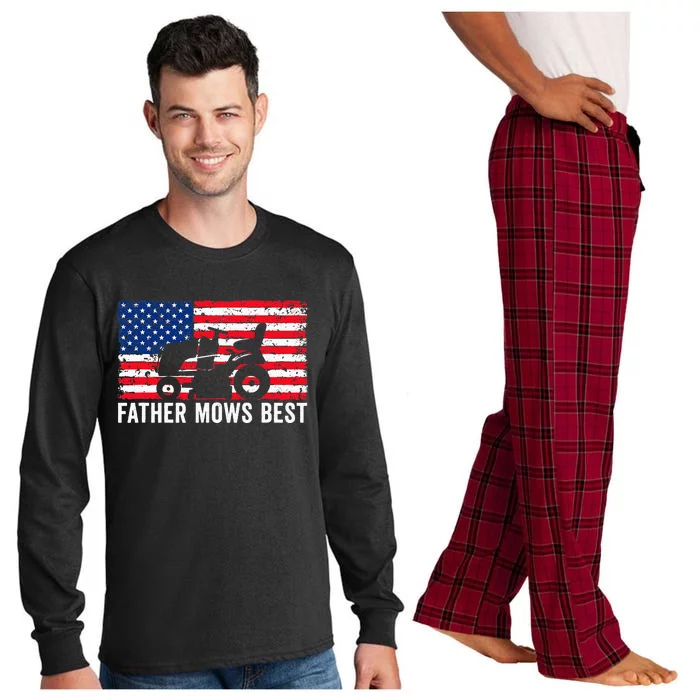 Father Mows Best Lawn Care Dad Mowing Patriotic Long Sleeve Pajama Set