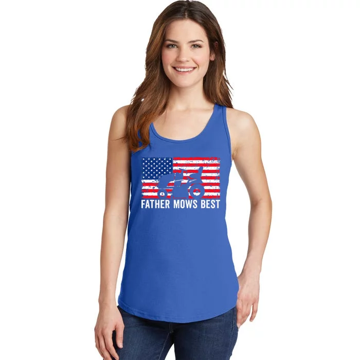 Father Mows Best Lawn Care Dad Mowing Patriotic Ladies Essential Tank