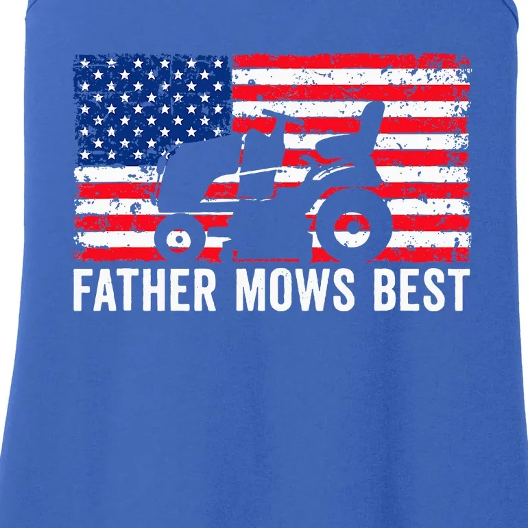 Father Mows Best Lawn Care Dad Mowing Patriotic Ladies Essential Tank