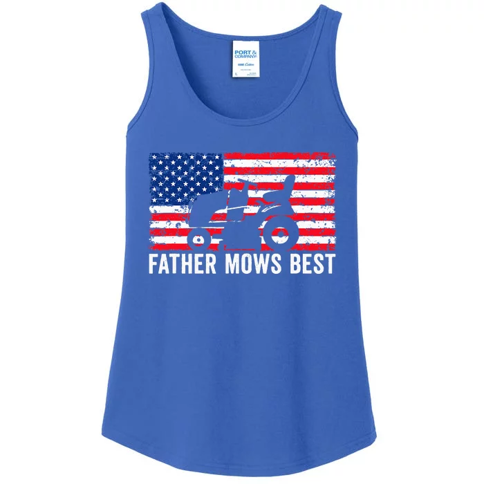 Father Mows Best Lawn Care Dad Mowing Patriotic Ladies Essential Tank