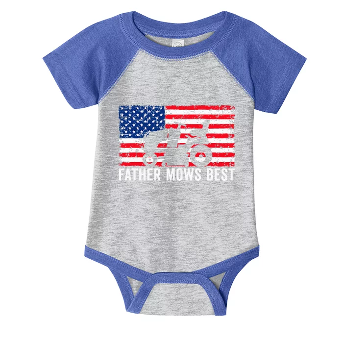 Father Mows Best Lawn Care Dad Mowing Patriotic Infant Baby Jersey Bodysuit