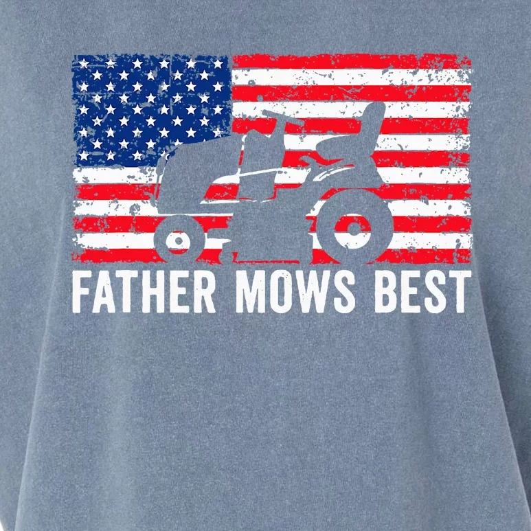 Father Mows Best Lawn Care Dad Mowing Patriotic Garment-Dyed Women's Muscle Tee