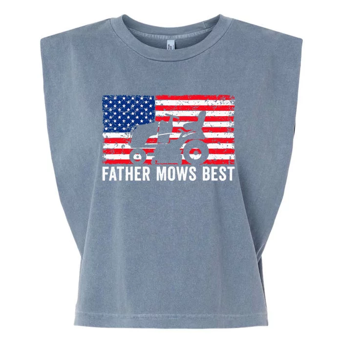 Father Mows Best Lawn Care Dad Mowing Patriotic Garment-Dyed Women's Muscle Tee