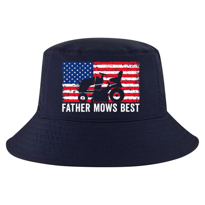 Father Mows Best Lawn Care Dad Mowing Patriotic Cool Comfort Performance Bucket Hat