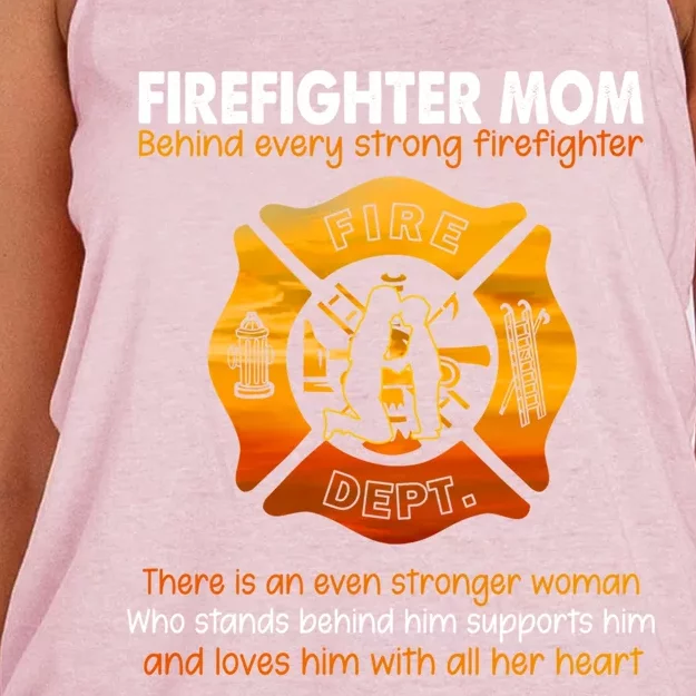 Firefighter Mom Behind Every Strong Firefighter Meaningful Gift Women's Knotted Racerback Tank