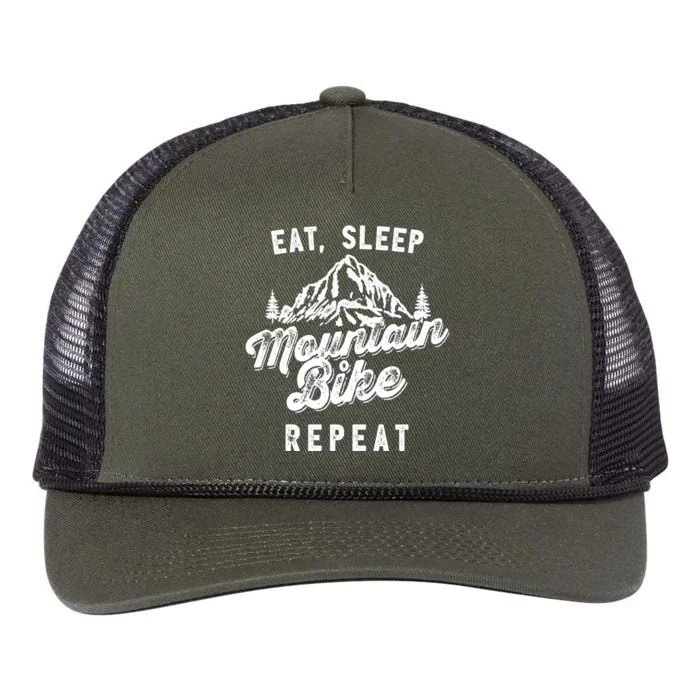 Funny Mountain Biking Funny Gifteat Sleep Mountain Bike Repeat Retro Rope Trucker Hat Cap