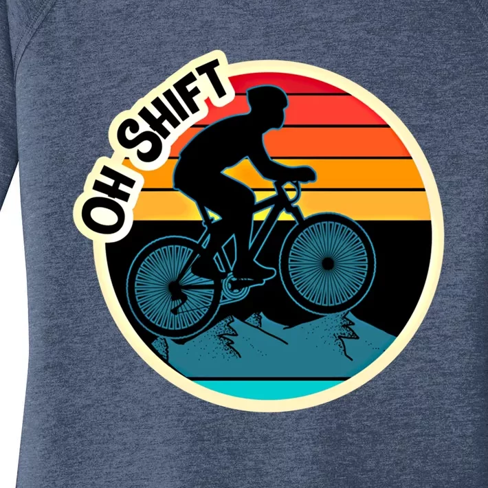 Funny Mountain Biking Saying Oh Shift Bike Pun Cyclist Gift Women's Perfect Tri Tunic Long Sleeve Shirt