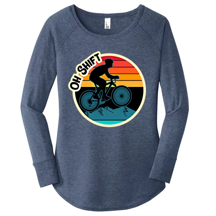 Funny Mountain Biking Saying Oh Shift Bike Pun Cyclist Gift Women's Perfect Tri Tunic Long Sleeve Shirt