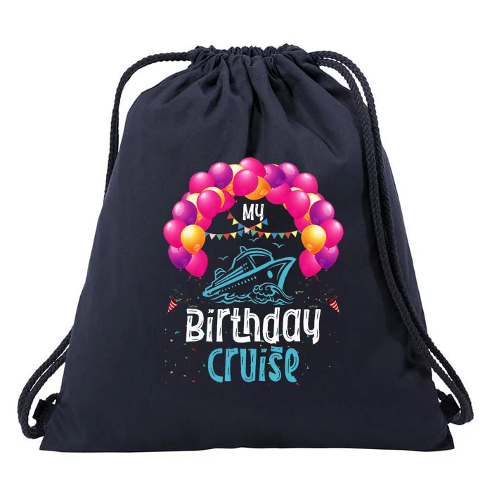 Festive My Birthday Cruise Ship Party Anniversary Drawstring Bag