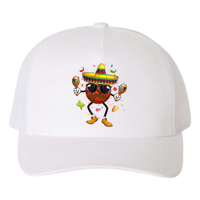 Funny Mexican Basketball Ball Sombrero Maracas Cinco De Mayo Yupoong Adult 5-Panel Trucker Hat